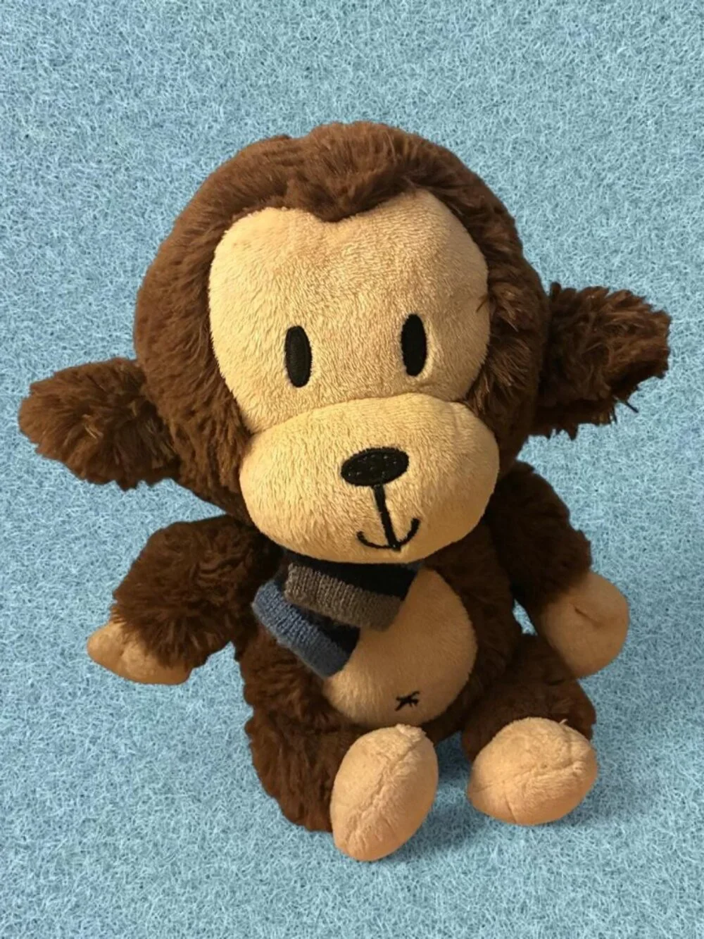 The Childrens Place Monkey Plush Blue Striped Scarf Stuffed Animal